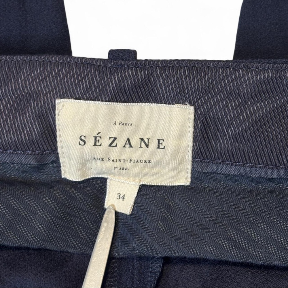 Sézane Navy Blue Tailored Pants FR 34 US 2 High Rise Slim Fit Trousers - Picture 6 of 9